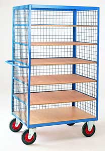 6 Tier Shelf Truck 1780Hx1000Lx700W Open Fronted Shelf Trolleys with plywood Shelves & roll cages TS36 
